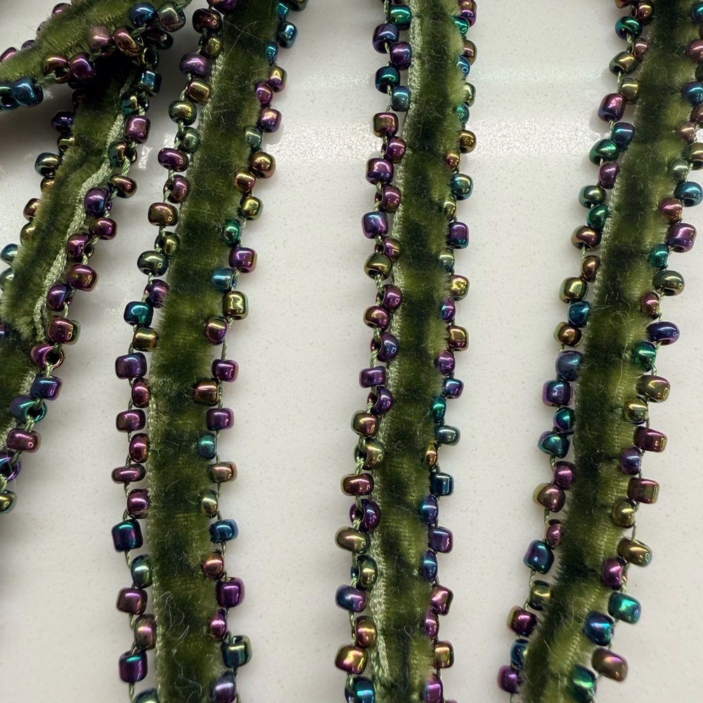 Beaded Turtle Velvet Crossbody Bag in Olive Green - Picture 6 of 6